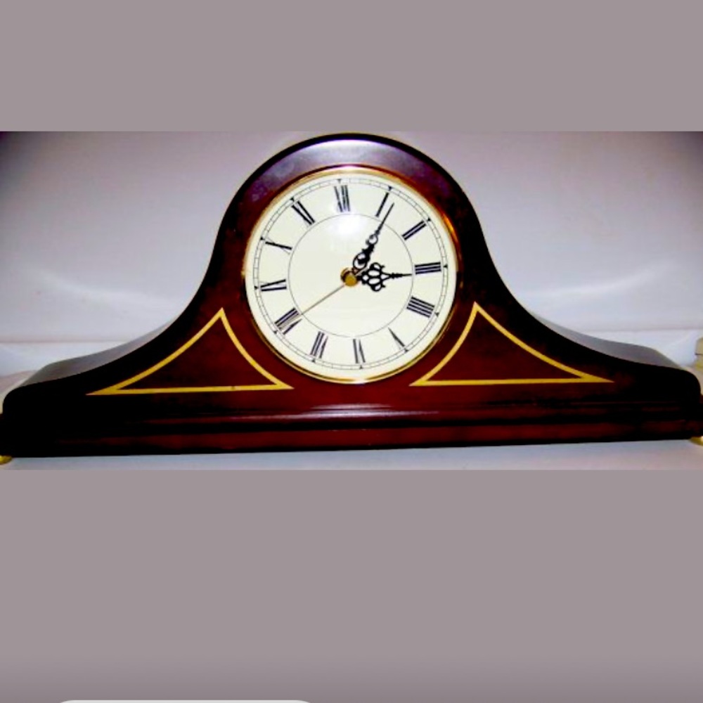 Vintage 1992 the Bombay Company Solid Wood NAPOLEON Style Mantle Clock, 5" Dial